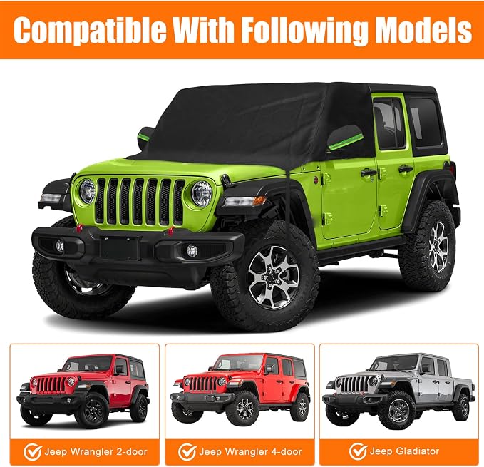 Windshield & Front Side Window Snow Cover Replace for Jeep Wrangler/Jeep Gladiator, 600D Oxford Cloth Windshield Cover with Mirror Cover for Snow Rain Hail Protection (Wrangler)