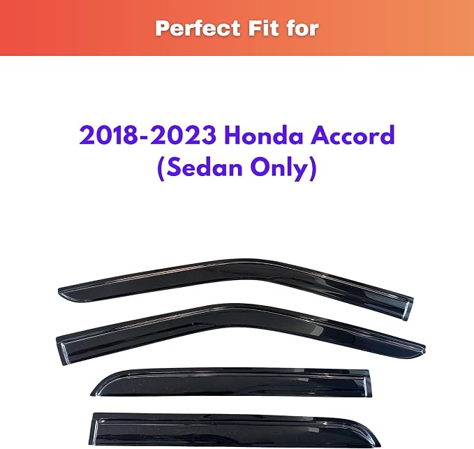 KPY Rain Guards Fit for 2018-2023 Honda Accord, Out-Channel Window Visors Vent Wind Deflectors 4PC, Car Accessories for 18-23 Accord (Sedan Only)