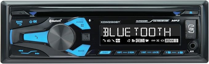 XDM280BT Single-DIN in-Dash CD Receiver with Bluetooth, Blue, 2.07x2.37x5.18 inches