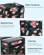 Car Trash Can with Lid, Leakproof Car Trash Bag Hanging Waterproof Automotive Garbage Can with Storage Pockets Mini Vehicle Trash Bin for Back/Front Seat(Flower,2.5 Gallon)