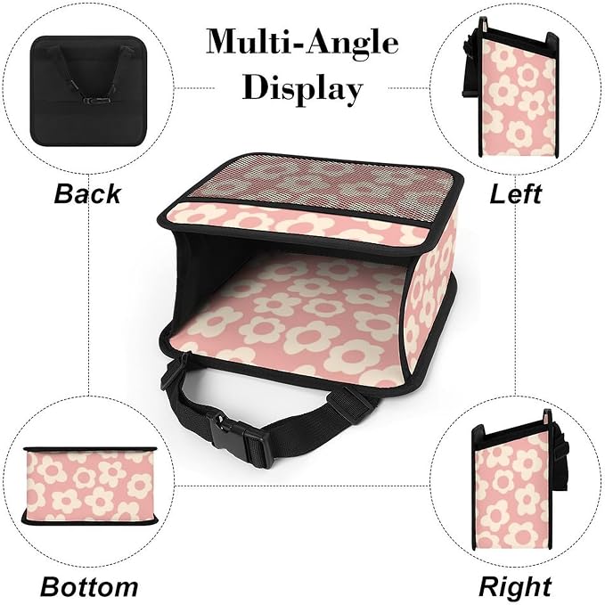 Car Backseat Organizer - Cute Aesthetic Car Storage Bin with Mesh Pocket & Reinforced Base - Universal Fit Hanging Seat Back Accessories for Women (Pink)