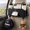Mu&Ti Back Seat Car Organizer,4+2 in 1 Multifunctional Car Back Seat Storage Box with 2 Cup Holders, Tissue Box and Hook - Ideal for Kids and Travel(Black)