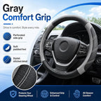 Steering Wheel Cover for 14.5" to 15" Wheels, Soft Padded Grip with Anti-Slip Inner Lining, Breathable Comfort for Daily Driving, Easy Stretch Fit for Cars, SUVs and Trucks, Black/Gray