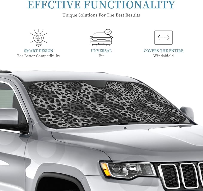 Windshield Sun Shade Cheetah Print Leopard Black Car Front Window Sunshade Cover for Truck SUV Blocks UV Rays Automotive Visor Interior Protector 55 x 30 inch