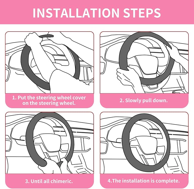 Car Steering Wheel Cover Full Surround - Soft Breathable Anti-Slip Heavyweight Safety Cover, Thick Cushioned Sports Style Universal Fit for Auto Truck SUV (Black/Pink)