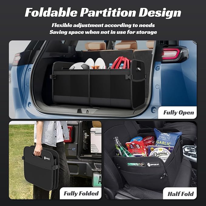 Trunk Organizer for Car - 70L Collapsible Car Storage with 11 Pockets & Reinforced Handles, SUV Trunk Organizers for Grocery Cargo(Black)