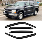 Window Visors for 2000-2006 Chevrolet(Chevy) Tahoe & GMC Yukon (Not fit Yukon XL), Rain Guards Shields Vent Deflector Shade Dark Smoke 2002-2006 Cadillac Escalade, Tape-On, 4PCS