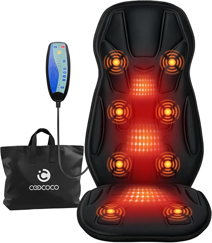 8 Motors Massage Seat Cushion, Upgraded 2X Larger Heating Back Massager with Heat, 5 Modes & Auto Off Back Massage Chair Pad for Home Office Use, for Women Men Dad Mom