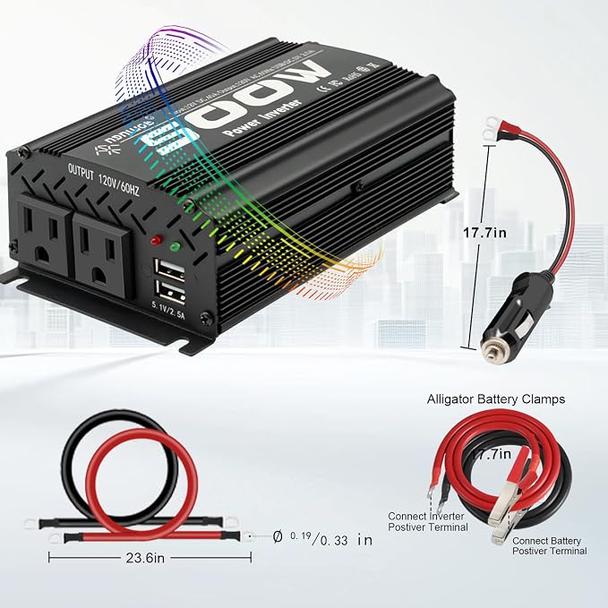 500 watt Power Inverter for Vehicles,Small car,12 Volt to 110/120 Volt for car Cigarette Lighter RV semi Truck Vehicle Inverter with 2 AC Outlets 2USB Ports-500W (500W)