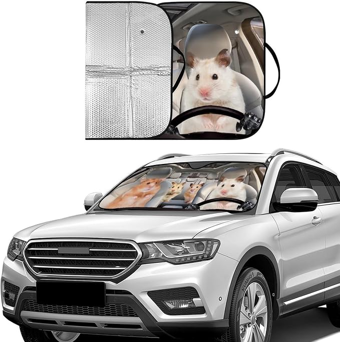 Cute Mouse Foldable Windshield Snow Cover, Reflective Accordion Car Windshield Snow Cover, Sun Visor for Car Windshield, Ultimate Heat & UV Protection, Suitable for Most Cars, 54" L x 27.6" W