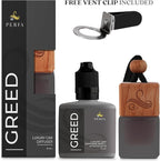 Greed Gift Set with Refill Bottle | Perfume Inspired Car Fragrances | Strong Car Freshener with Odor Eliminator Technology | Greed Automotive Freshener by