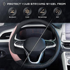 Coverado Car Steering Wheel Cover, Nappa Leather Black & Pink Steering Wheel Covers for Women, Universal 14-15 inch, Anti-Slip, Breathable Steering Wheel Protector