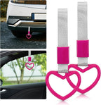 2 Pcs Heart Shaped Car Handle Strap – JD M Drift Charm Rear Bumper Warning Ring Decor for Car Interior Exterior, Subway Bus Handle Accessory, Cute Heart Car Decor Gift for Drivers (Hot Pink-Silver)