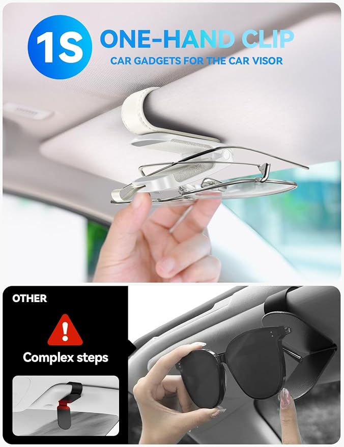 Sunglass Holder for Car Magnetic Visor Sunglasses Holder Clip (White)
