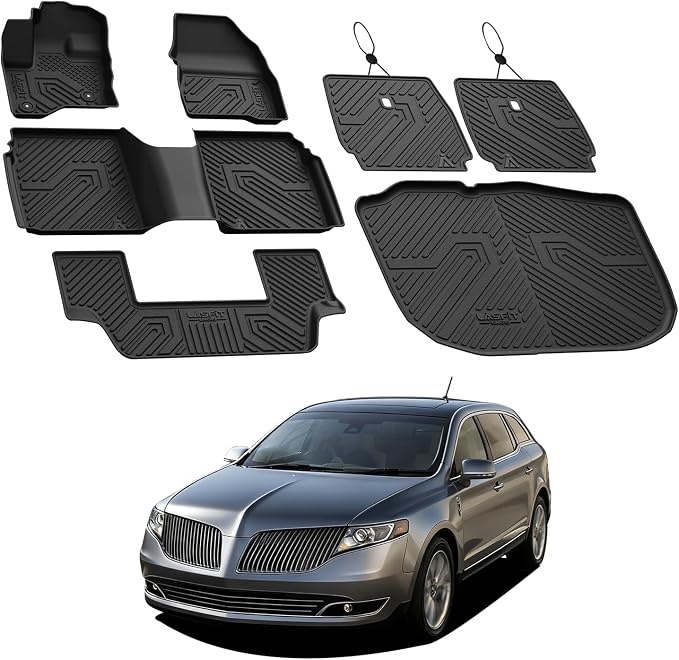 All Weather Floor Mat Set for 2009–2019 Ford Flex & 2010–2019 Lincoln MKT – 3 Rows Custom Fit Floor Mats + Cargo Liner & Seat Back Protectors – Premium TPE Interior Full Coverage Protection