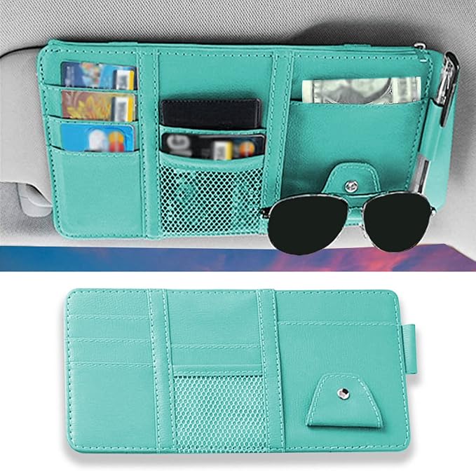 1 Pack Car Sun Visor Organizer, Sunglasses Holder for Car Sun Visor, Auto Interior Accessories Pocket Organizers Can Store for Sunglasses, Documents, Cards, Pen, Drivers License (Blue)