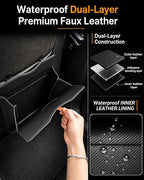 Leather Car Trash Can, Leak-Proof Odor-Lock Car Garbage Can with 60 Liners, Magnetic Closure & Liner-Hold, Storage Pocket, Metal Hooks, Hanging Car Trash Bin for SUV Sedan Truck, Carbon Fiber