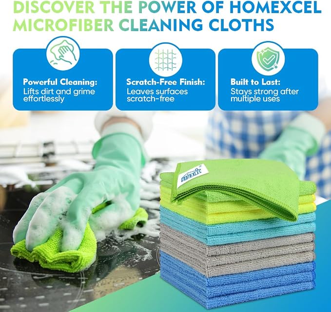 Microfiber Cleaning Cloth 12 Pack, 12.5 x 12.5 Inch Microfiber Towels for Cars, Ultra Absorbent Cleaning Rags, Lint Free Cleaning Towels for Household, Kitchen, Window, and Car, Multicolor