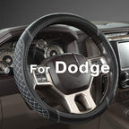 Customized Auto Car Steering Wheel Cover for Dodge 1989-2011 RAM 1500 2500 3500, Charger, Durango, Challenger(Diamond Quilted-Black+Gray-Standard Size)