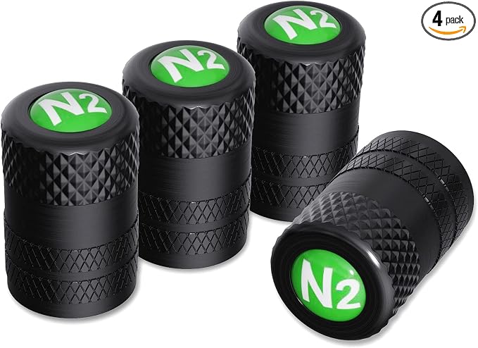 Tire Valve Stem Caps, Anodized Aluminum Tire Valve Cap Set | Corrosion Resistant, Universal Stem Covers for Cars Trucks Motorcycles SUVs and Bikes (Black-N2)