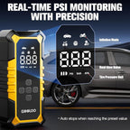 A6 Gear 160 PSI Tire Inflator Portable Air Compressor, 7500mAh Cordless Tire Inflator with Digital Pressure Gauge ＆LED Light, 3X Faster Air Pump for Car Tires, Motorcycles, Bike, Balls