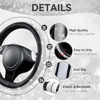 Bling Silver Diamond Leather Steering Wheel Cover, with Sparkly Crystal Glitter Rhinestone Universal Fit 13" 1/2-14" Small Car Wheel Protector for Women Girl Fit Car,SUV,Van,Sedan, Silver