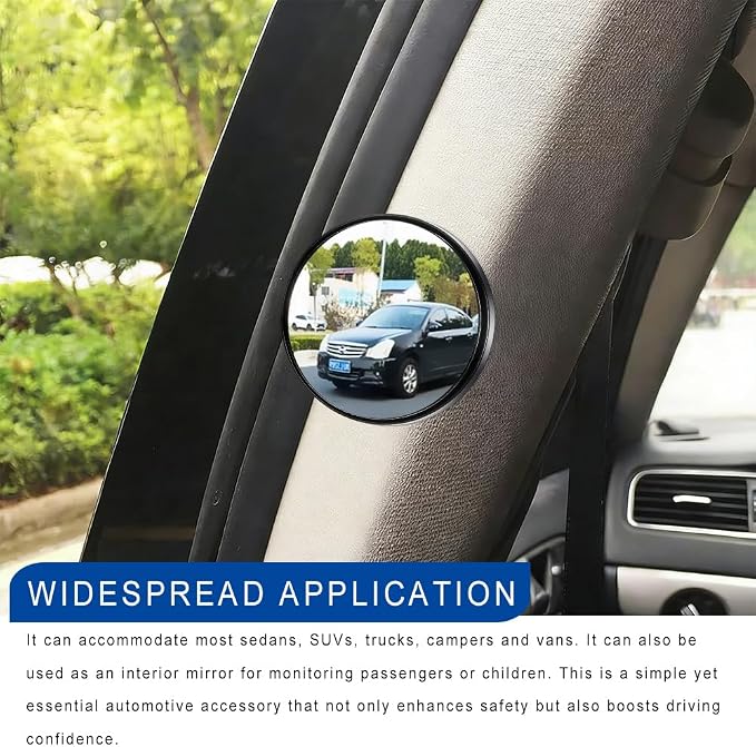 2PCS Blind Spot Mirror, Rear View Mirror Accessories, 2" Round HD Glass Convex 360° Wide Angle Rear View Mirror with ABS Housing, Adjustable Adhesive Side Rearview for Most Vehicles (Black)