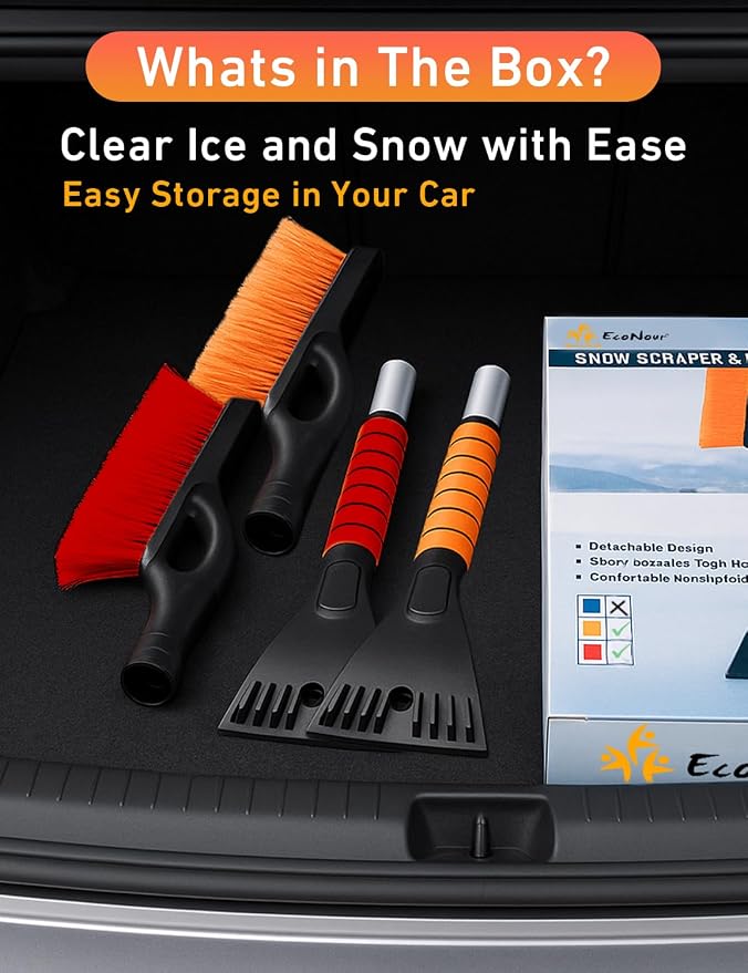 27" Car Snow Brush and Ice Scraper (2 Pack) | Aluminum Snow Scraper for Cars with Ergonomic Foam Grip | Scratch-Free Windshield Ice Scraper and Snow Remover for Cars and SUVs