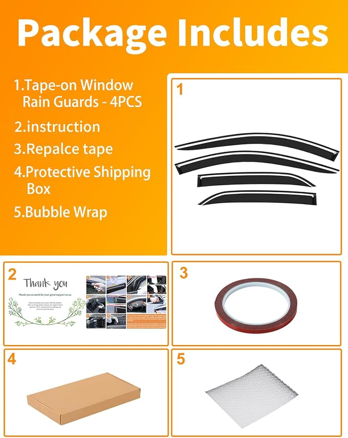 Low-Profile Window Rain Guard for Chevy (Chevrolet) Equinox 2018-2024 Rain Guards Side Window Visors Extra-Thick Vent Visor Window Deflectors Tape-on Vent Shades Car Accessories 4-pcs