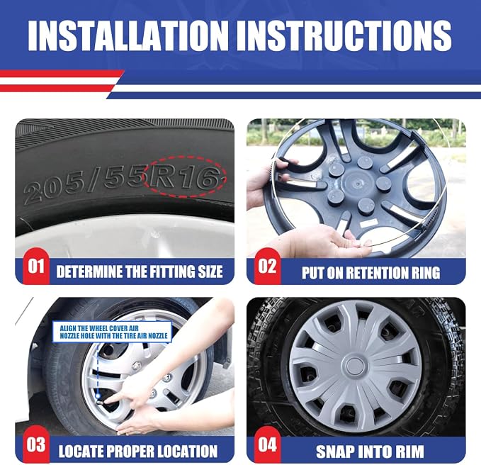 4Pcs 16 2014-2023 Wheel Hubcaps Wheel Cover Fits for Ford Transit | Connect Steel PP Material Snap-On Installation inch Car ReplacementLacquer