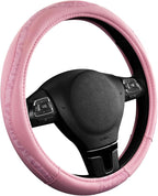 Steering Wheel Cover - Made with PVC Leather and Leopard Fabric - Universal 14 1/2 inches to 15 inches for Most Automotive Steering Wheel - Cheetah Print - All Pink