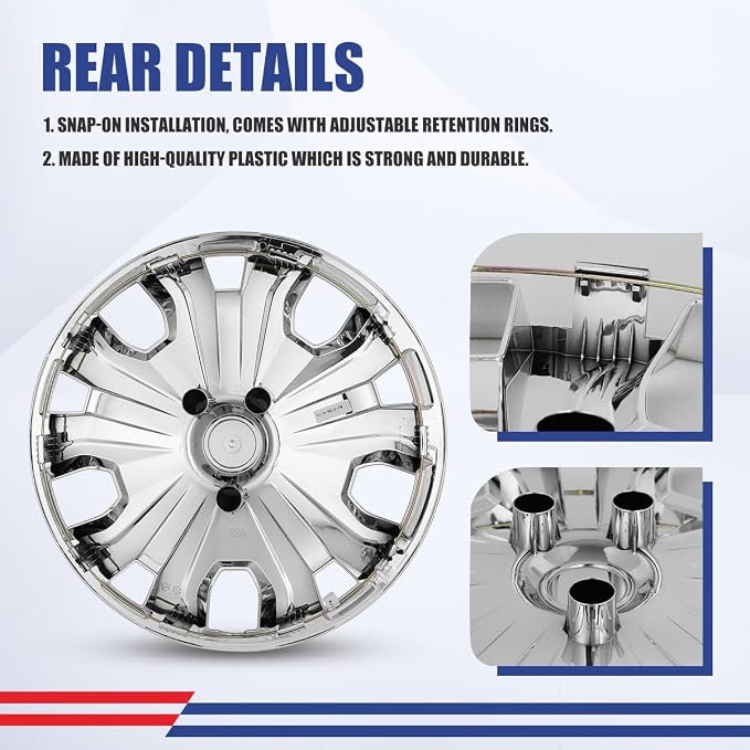 4Pcs 16 2014-2023 Wheel Hubcaps Rim Cover Fits for Ford Transit Connect | Steel ABS+PC Material Snap-On Installation inch Car ReplacementChrome