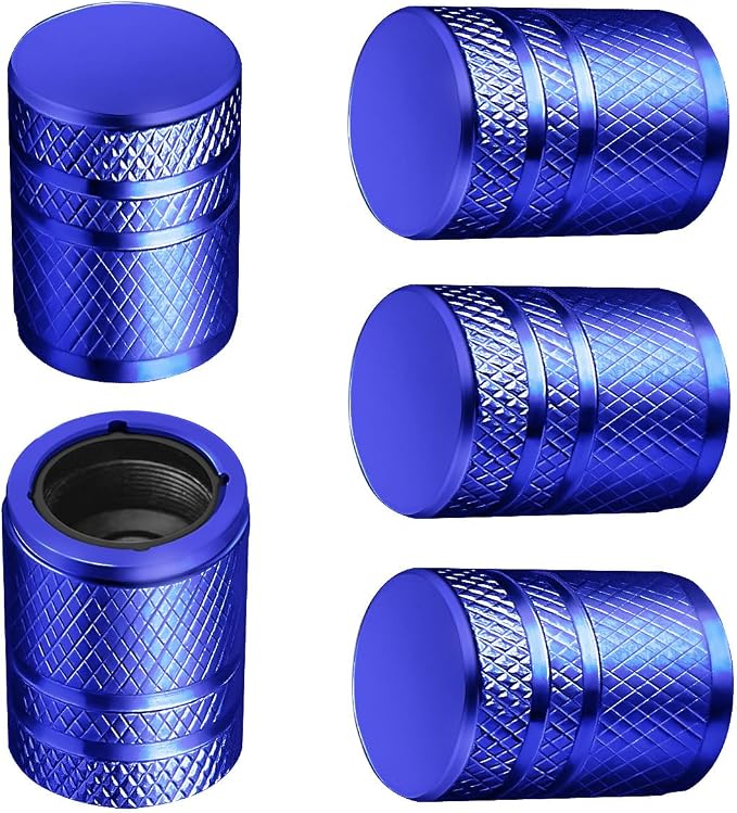 Tire Valve Stem Caps - (5 Pack) Metal Air Caps with Plastic Liner, Corrosion Resistant, Leak-Proof, Universal Stem Covers for Cars Trucks Motorcycles and Bikes - Blue