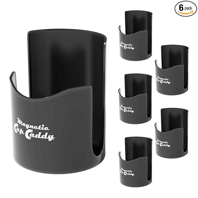 Magnetic Cup Caddy - Keep Your Favorite Beverage at Hand, 3.3" Inner Diameter, 4.625" Height, Black, Pack of 6, 07583X6