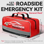 127-Pieces Roadside Car Emergency Kit Include Mini First Aid Kit, Jumper Cables,Tow Rope, Bandage, Safety Vest, Emergency Triangle, All in One Pack