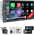 7" Wireless Double Din Car Stereo Apple Car Play Radio Carplay Android Auto QLED Touch Screen, Bluetooth 5.3 Audio Receivers, 1080P Backup Camera, 4.2 Channel Outputs 240W, 2 Subwoofer, FM/AM, SWC