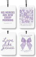 Purple Christian Car Air Freshener 4 Pcs, Girly Pink Bow Floral Religious Hanging Air Freshener for Cars Closet Drawer Books, Cute Preppy Christian Car Accessories Mirror Decor for Women