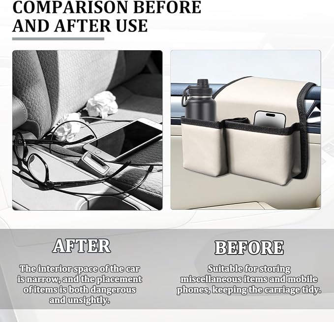 Car Window Armrest Storage Box, Comfortable Leather Vehicle Door Side Arm Rest Pad Organizer Bag, Multifunctional Automotive Window Armrest Storage Pocket, Universal for SUV Van Truck (Beige)