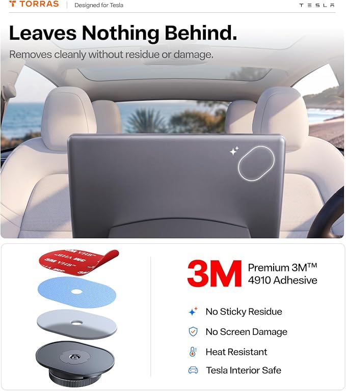 Stow Tesla Phone Mount [Hidden & Strong Magnet] 360°Rotation Foldable Tesla Phone Holder Fit for All Phones, Tesla MagSafe Car Mount, Tesla Accessories for Model Y Model 3/S/X/Cybertruck