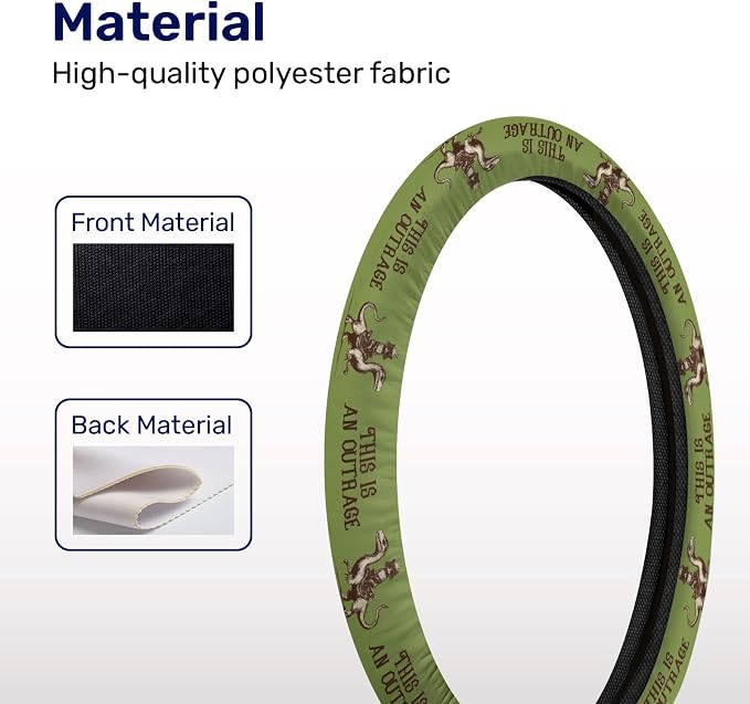 Olive Green Cat Quote Steering Wheel Cover, Polyester Car Wheel Grip, Universal 15 Inch for Cars SUVs Trucks