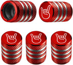Tire Valve Stem Cap Cover - (5 Pack) Tire Air Cap Metal with Plastic Liner Corrosion Resistant Leak-Proof Rock and Roll for Car Truck Motorcycle Bike Red