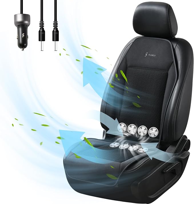 Cooling Car Seat Covers with Blowing & Suction, 12V-24V Cooling Ventilated Car Seat Cushion with 8 Turbo Fans 3-Speed Adjustable Universal Fit for Car SUV Truck Van for Summer Driving