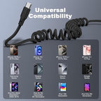 Coiled Car Carplay Charger Fast Charging，[1-Pack, 3Ft] Retractable Braid USB A to USB C Cable for iPhone 17/16/15/Plus/Pro Max/MacBook Pro, Type-C Cord,Black