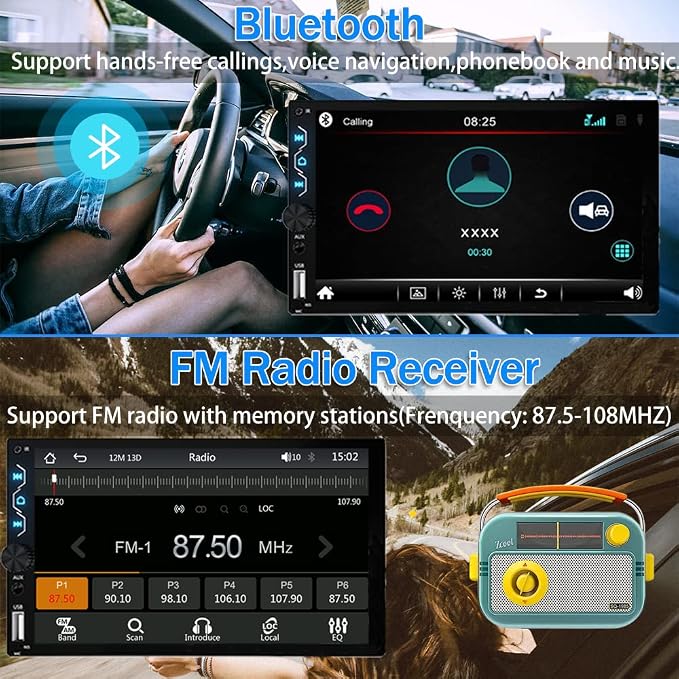 Double Din Car Stereo with Apple Carplay and Android Auto, 7 Inch Full HD Touchscreen Car Radio Bluetooth, Car Stereo with Backup Camera, Support Mirror Link/Steering Wheel/USB/AUX/Subwoofer