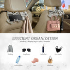 2 PCS Bow Pearl Car Seat Headrest Hook – Cute Purse Hook for Car, Girly Interior Decoration Accessories Hook Hanger, Seatback Holder for Purses & Bags, Elegant Car Organizer (Moonlight Grey)