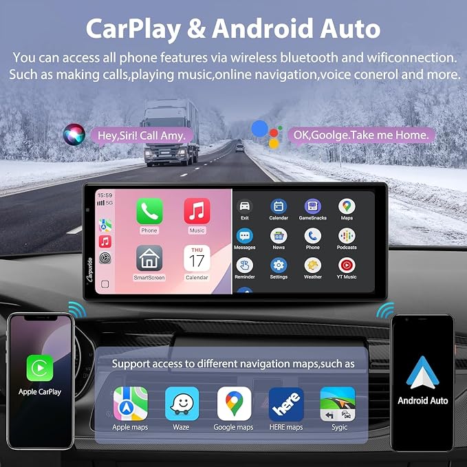 Carpuride W904 Wireless Carplay & Android Auto with Dash Cam | 10.26" HD IPS Touch Car Play Screen for Car, 4K Front & 1080P Rear Camera, Loop Recording, Bluetooth Audio, Mirror Link, GPS