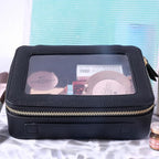 Toiletry bag waterproof cosmetic organizer with handle lagre opening for travelling car organizers(Black)