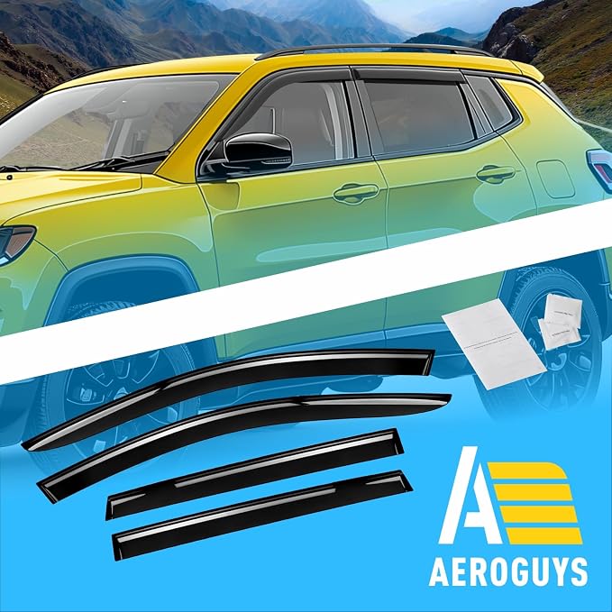 Extra Durable Window Deflectors Tape-On Window Visors Rain Guards Fit for Jeep Compass 2017-2026, Sun Visors, Wind Vent for Shades, Exterior Car Accessories - 4pcs. AG0729
