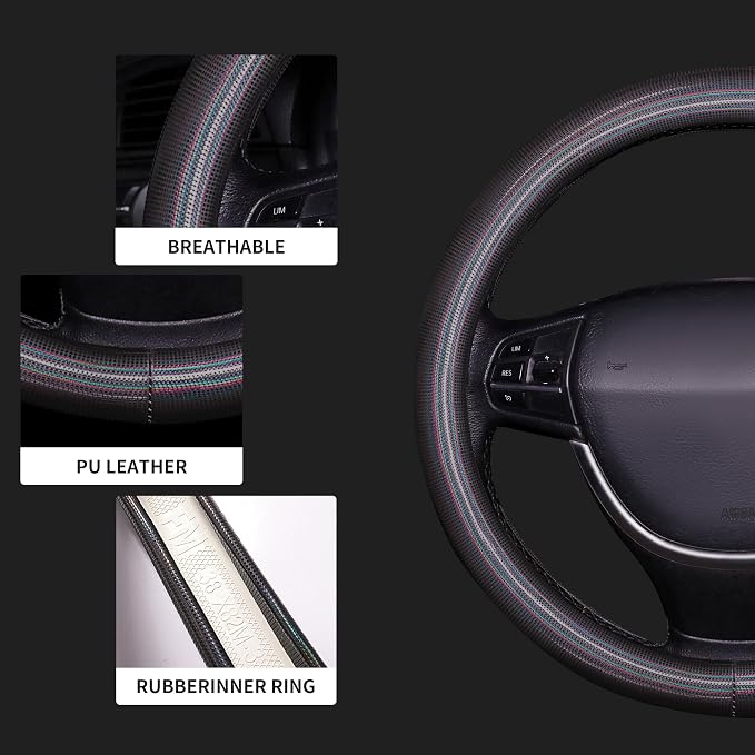 Bling Steering Wheel Cover, Bling Crystal Rhinestone Car Steering Cover Universal 14.2-15.3 inch Glitter Car Wheel Cover Sparkling Accessories （Black）
