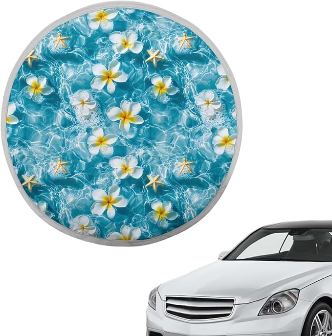 Steering Wheel Sun Shade Cover Sun Foil Anti-Heat Steering Wheel Cover Seaside Frangipani Steering Wheel Sun Heat Shield for SUV Truck Van Auto Interior Protector